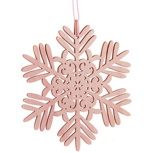 Snowflake Cut-Out Wood Christmas Ornaments - 4.75" - Pink - Set of 4