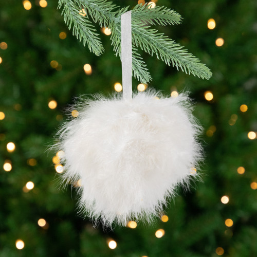 Wispy Feather Christmas Ball Ornament - 6" - White