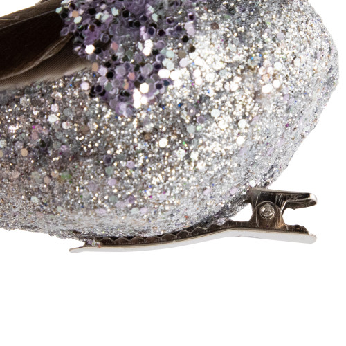8" Silver Glitter Embellished Bird with Clip and Feathers Christmas Ornament