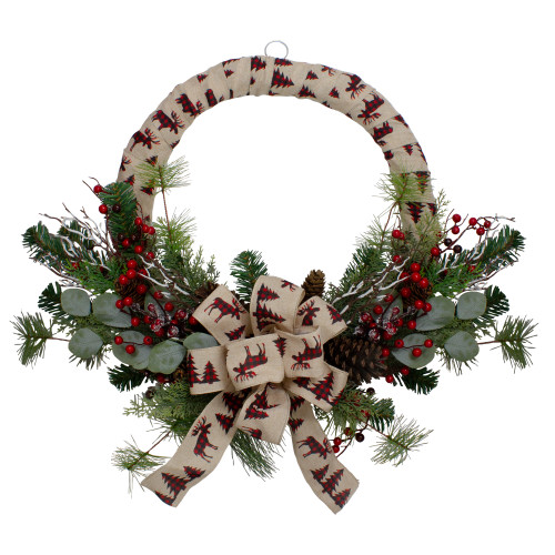 Winter Foliage and Berries Artificial Burlap Christmas Wreath - 24" - Unlit
