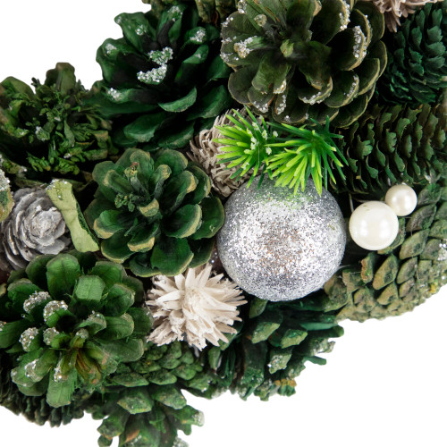 Green Pinecone and Foliage Artificial Christmas Wreath, 14-Inch, Unlit