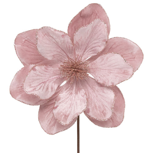 23" Glittered Pink Magnolia Christmas Stem Spray
