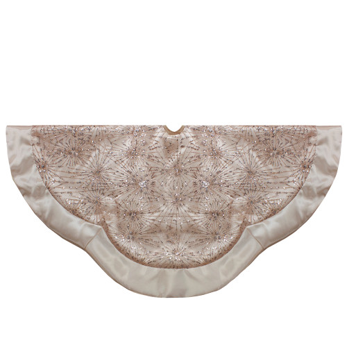 48-Inch Gold Sequins and Glitter Satin Border Christmas Tree Skirt