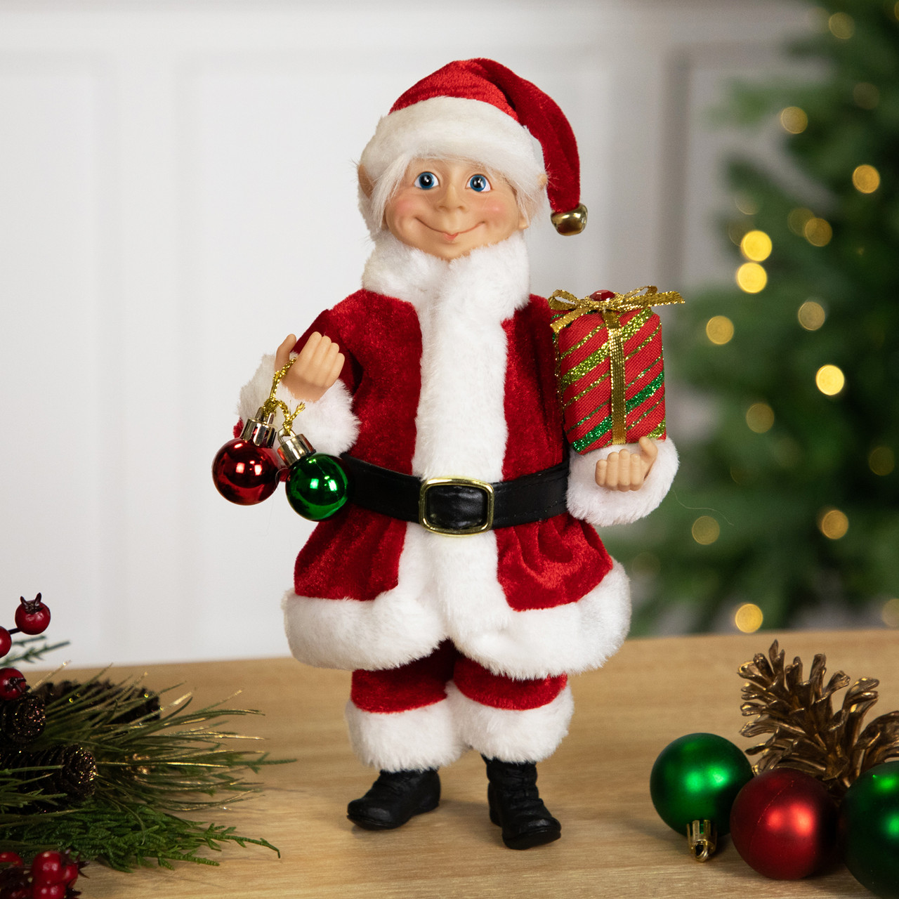 Santa Elf with Gift Christmas Figure - 14"