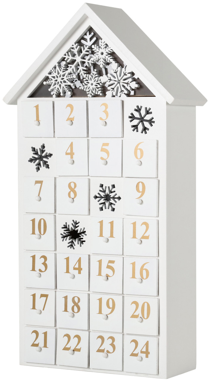 BRUBAKER Reusable Wooden Advent Calendar to Fill - White Snow House with LED Lighting - DIY Christmas Calendar 9.57 x 17.72 x 3.15 inches