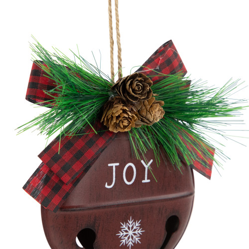 Snowflake "Joy" Jingle Bell Disc Ornaments - 5" - Set of 2
