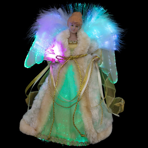 Color-Changing Fiber Optic Angel Christmas Tree Topper - 12" - Gold