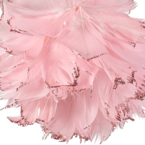 Glittered Feathers Christmas Ball Ornament - 6" - Pink