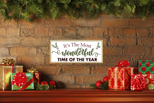 Big It's The Most Wonderful Time of the Year 9.5" x 21.5" Framed Christmas Wall Decor  Sign Poster in a Natural Wooden Frame with UV Acrylic