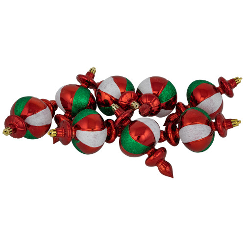 8ct Traditional Colors Shatterproof Finial Christmas Ornaments, 6"
