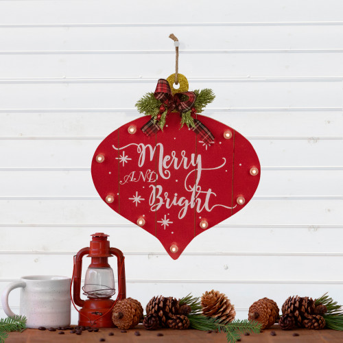 13.75" Red Onion Ornament "Merry And Bright" Christmas Sign