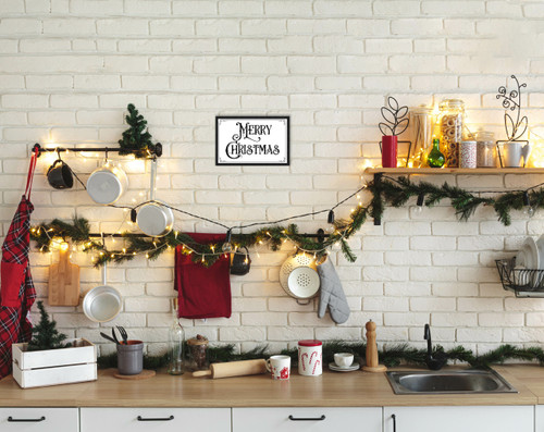 Vintage Merry Christmas 9.5" x 13.5" Framed Christmas Wall Decor Art Print Sign Poster in a Black Wooden Frame with UV Acrylic and Hangers