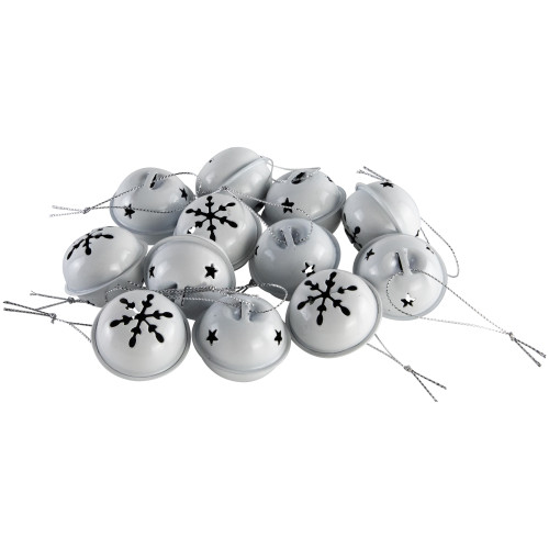 Stars and Snowflakes Christmas Jingle Bell Ornaments - 1.5" - White - 12ct