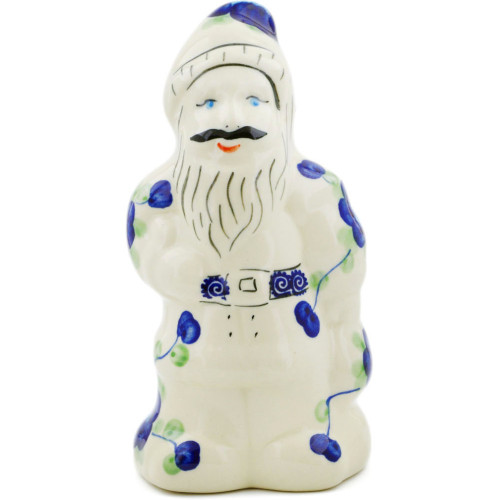Polmedia Polish Pottery Santa Clause Figurine 7" Blue Poppies