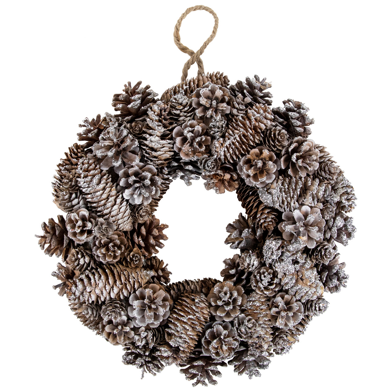 Frosted Assorted Pinecone Decorative Christmas Wreath, 13.5-Inch, Unlit