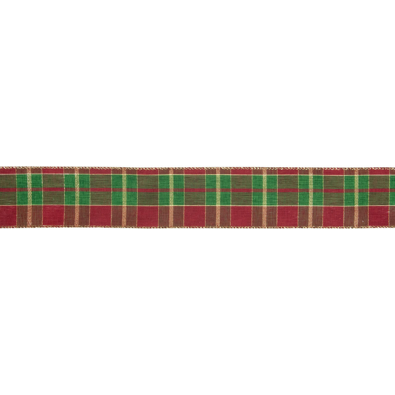 Red, Green and Gold Plaid Christmas Wired Craft Ribbon 2.5" x 10 Yards