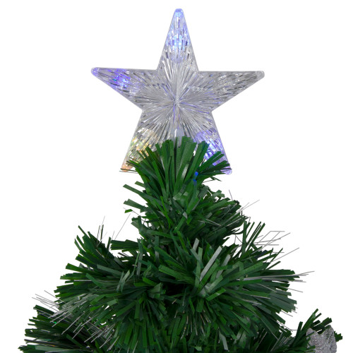 4' Pre-lit Potted Medium Pine Color Changing Star Artificial Christmas Tree - Multi-Color Fiber Optic LED Lights