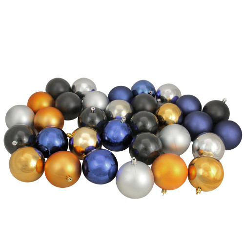 32ct Black, Gold, Silver, and Blue Shatterproof 2-Finish Christmas Ball Ornaments 3.25" (80mm)
