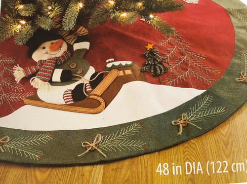 Holiday Time 48 Inch Red & Green Sledding Snowman Holiday Christmas Tree Skirt