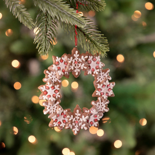 4.5" Gingerbread Snowflake Wreath Christmas Ornament