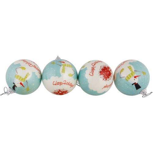 14-Piece Snowmen 'Happy Holidays' Decoupage Christmas Ball Ornament Set, 2.25"(60mm)