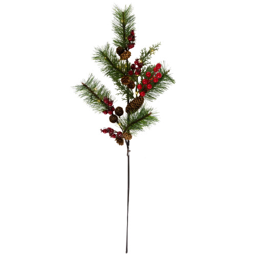 Lighted Pinecone, Berry and Pine Christmas Spray - 27" - Warm White