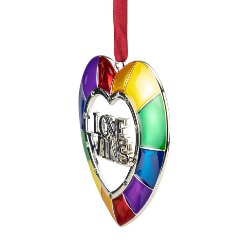 3" Faceted Heart Love Wins Pride Christmas Ornament with European Crystals