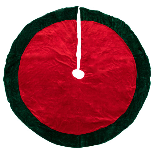 60" Red Traditional Christmas Tree Skirt with Green Border Trim