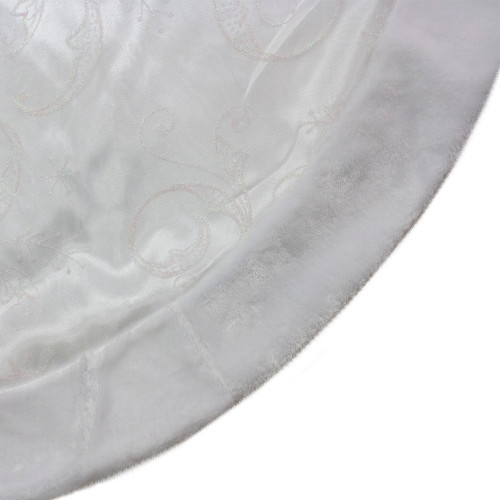 48-Inch White Sheer Organza With Faux Fur Trim Christmas Tree Skirt