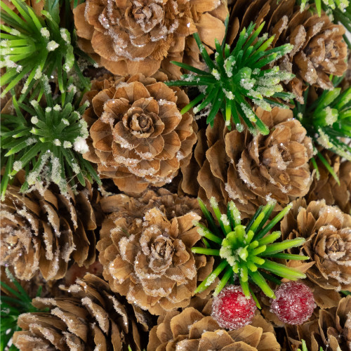 MIni Pinecone and Berries Frosted Christmas Wreath - 13" - Unlit