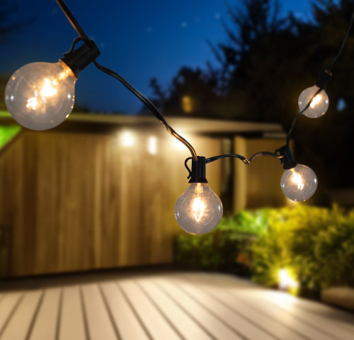 G50 Globe Christmas Light Set - Clear - 9' Black Wire -10ct