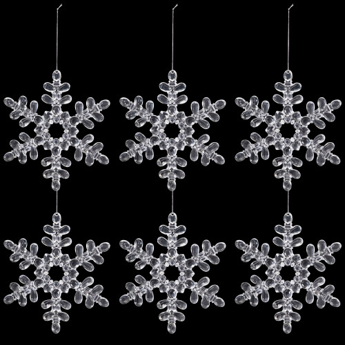 Snowflake Acrylic Christmas Ornaments - 7" - Clear - Set of 6