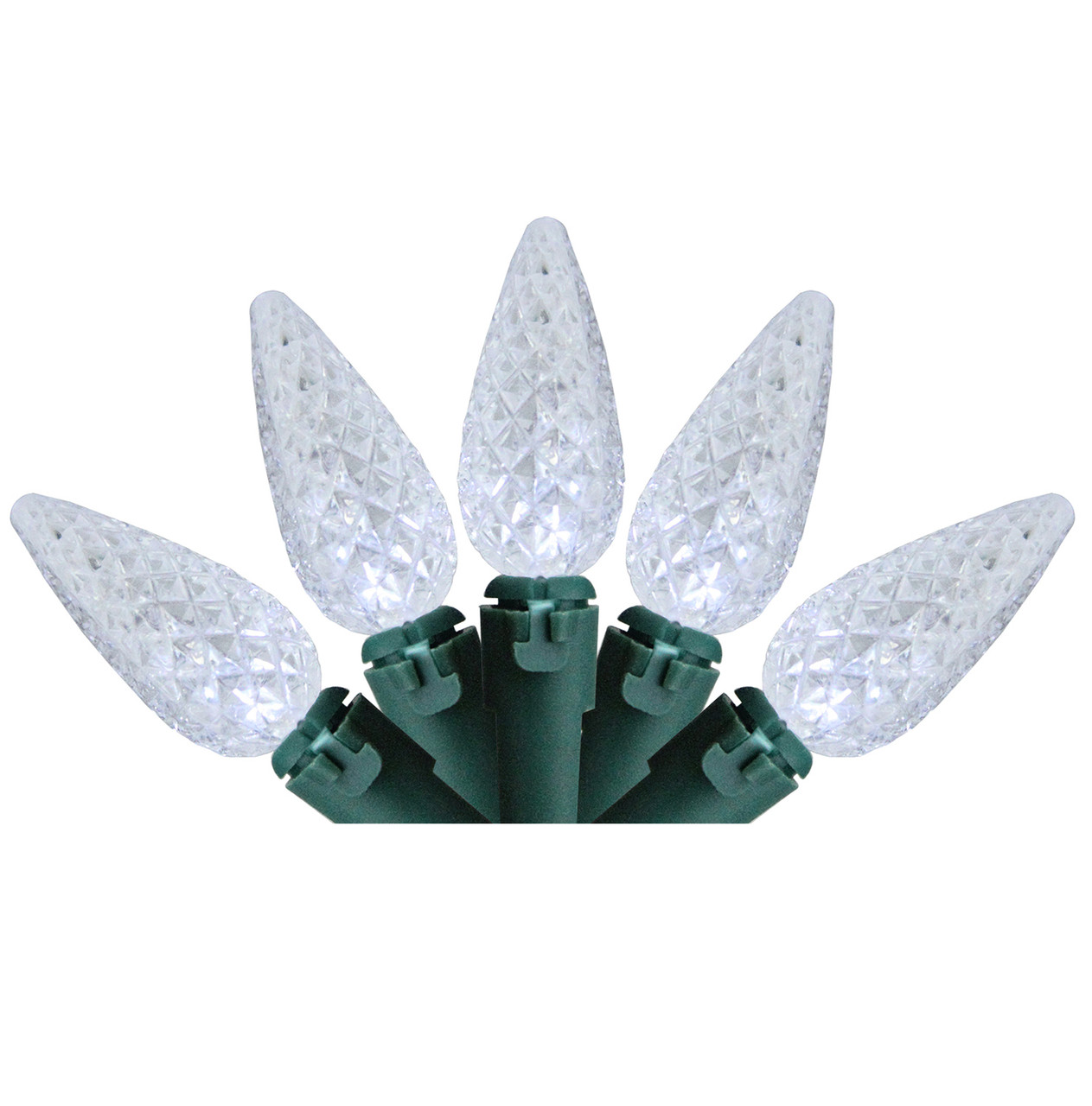 35 Battery Operated White Faceted LED C6 Christmas Lights - 11 ft Green Wire