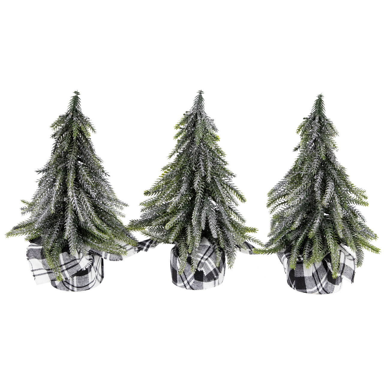 Mini Silvery Pine Downswept Artificial Christmas Trees - 9.5" - Set of 3