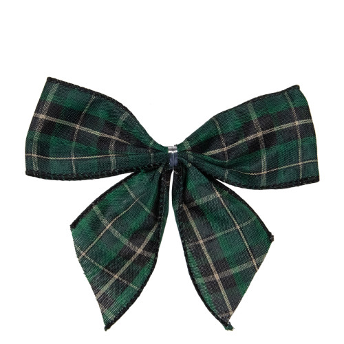 2-Loop Christmas Bow Decorations - 5.5" - Green and Black - Pack of 6