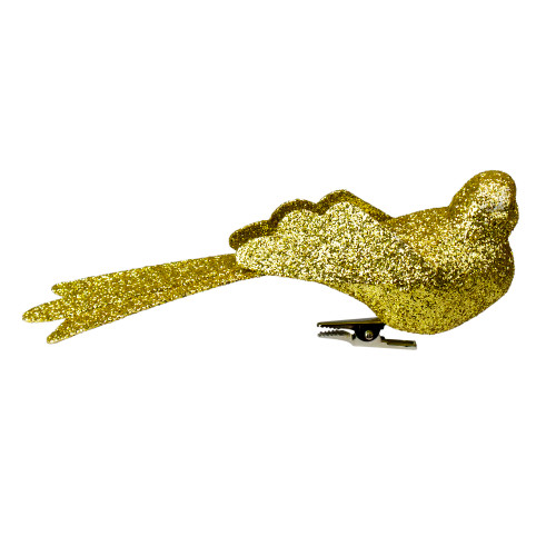 Glittered Bird Clip-On Christmas Ornament - 6" - Gold-tone