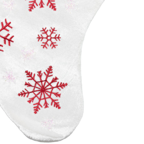19" Red and White Velvet Embroidered Snowflake Christmas Stocking