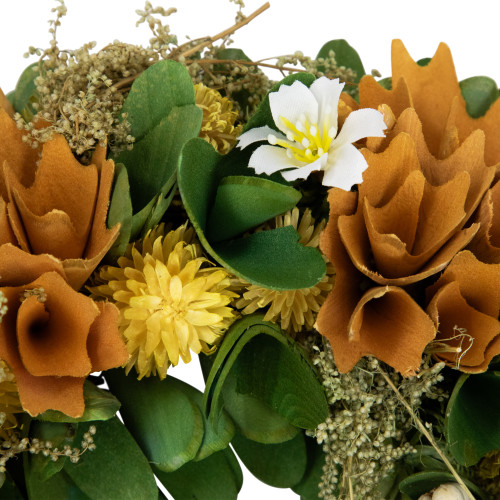 Mixed Floral Artificial Spring Wreath - 11" - Orange