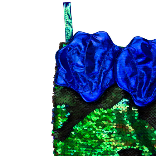 24" Green and Black Sequined Iridescent Mermaid Christmas Stocking