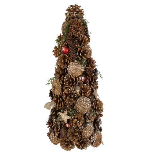 Pinecone, Berry and Star Cutouts Christmas Cone Tree Decoration - 17"