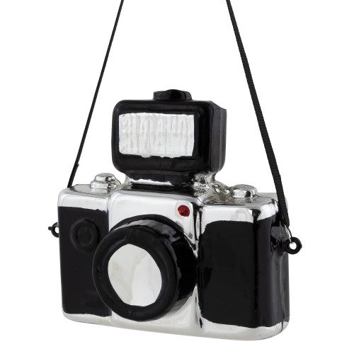 4" Black Retro Camera Glass Christmas Ornament