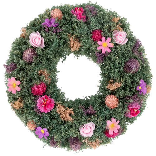 Thistle Mixed Floral Spring Wreath - 13" - Pink and Purple