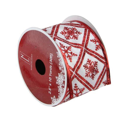 Red and White Snowflake Christmas Wired Craft Ribbon 2.5" x 10 Yards