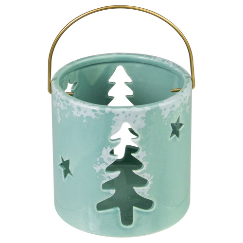 Pine Tree and Star Cutout Tea Light Christmas Candle Holder - 4.25" - Green