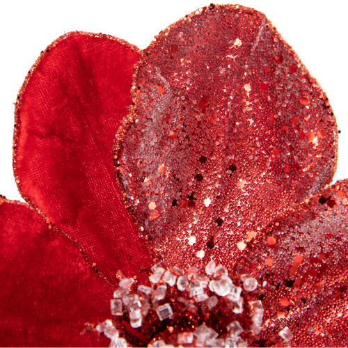 18" Red Magnolia Glittered Christmas Stem Spray