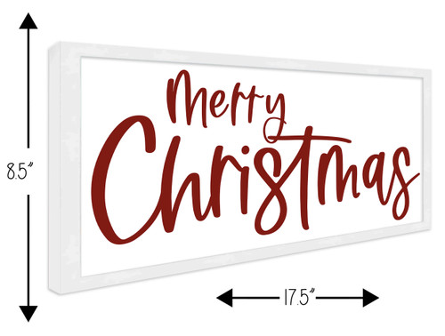 Red and White Merry Christmas 9.5" x 18.5" Framed Christmas Wall Decor Art Print Sign Poster in a Natural Wooden Frame with UV Acrylic and Hangers