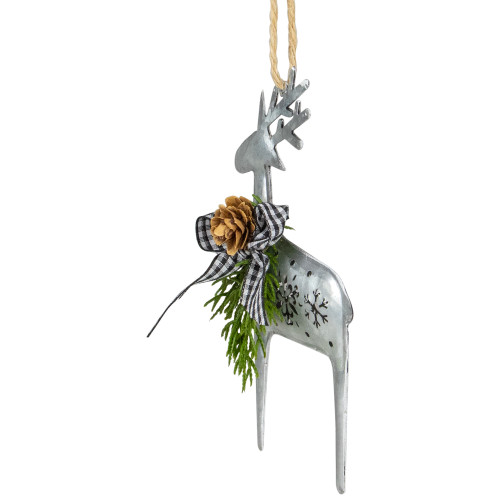 6.25" Reindeer with Black Gingham Bow Christmas Ornament