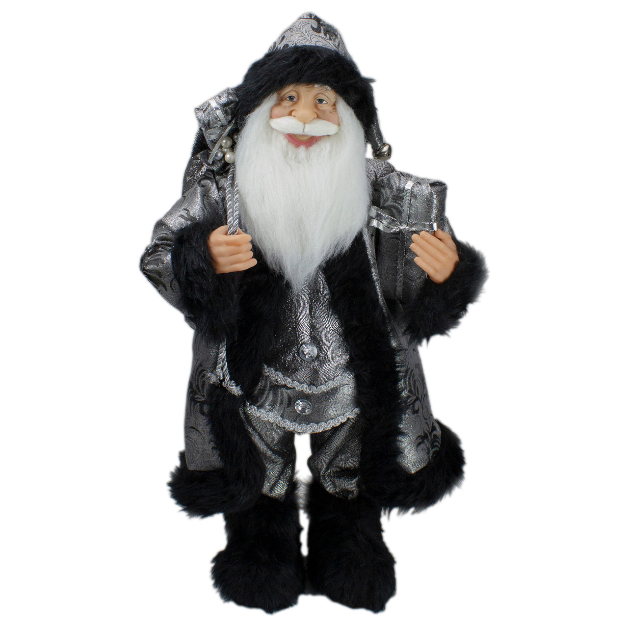 24" Silver and Black Santa Claus with Gifts Christmas Figure