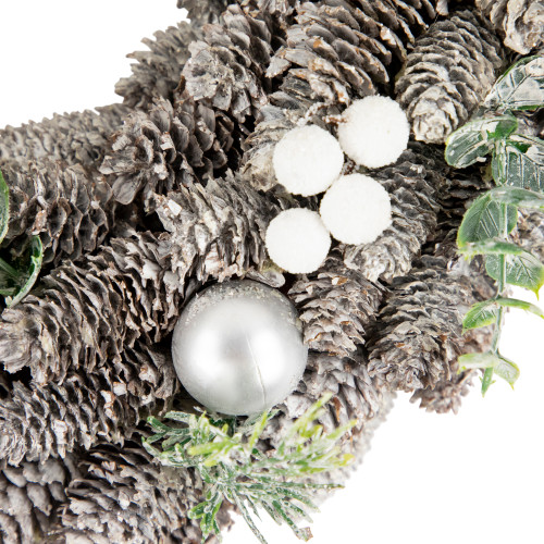 White Berry and Pinecone Foliage Christmas Ornament Wreath, 12.5-Inch, Unlit
