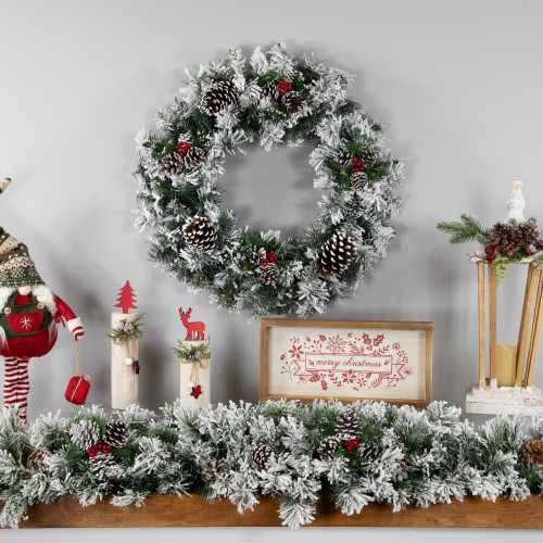 Heavily Flocked Pine Artificial Christmas Wreath - 24" - Unlit